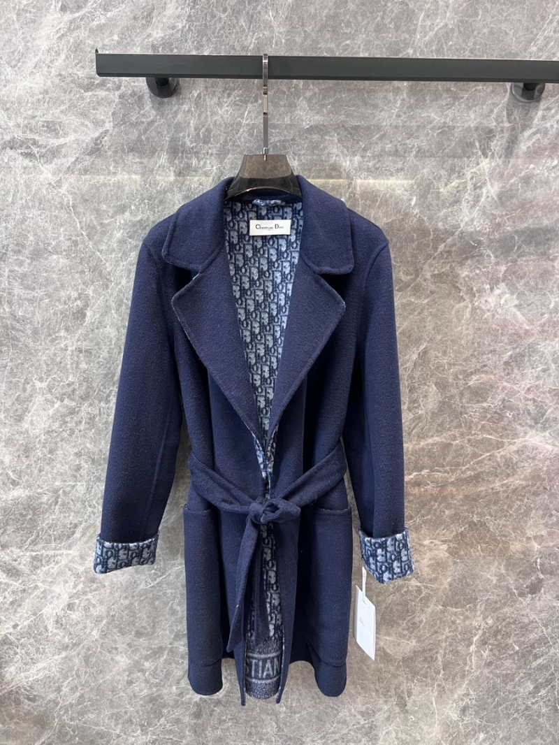 Dior 24FW Pre-Fall Double-Faced Wool Coat Blue Reversible Oblique