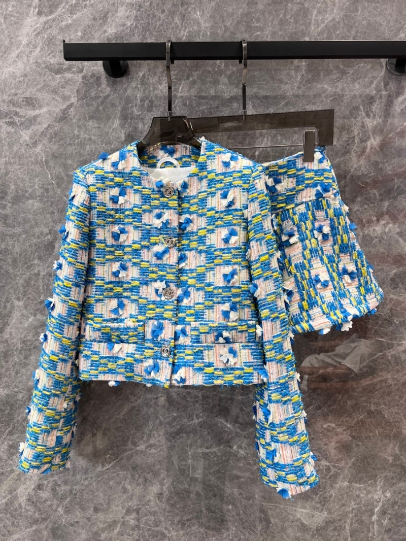 Chanel 24 FW Early Autumn Blue Floral Tweed Skirt