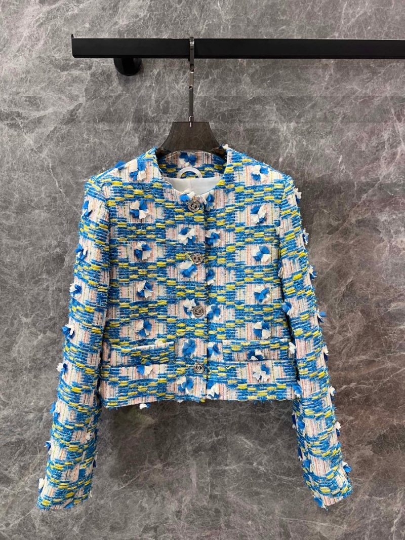 Chanel 24 FW Early Autumn Blue Floral Tweed Jacket