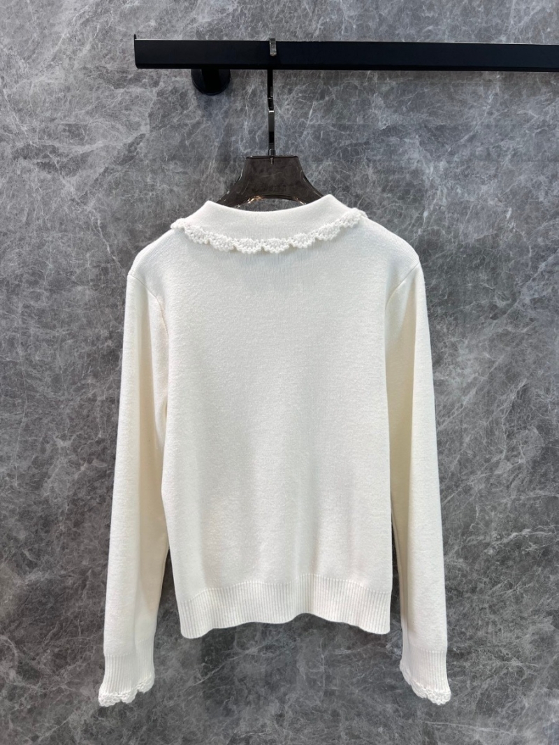 Miu Miu 2024 Fall/Winter Collection Wool-Cashmere French Doll Collar Knit Cardigan. Ivory