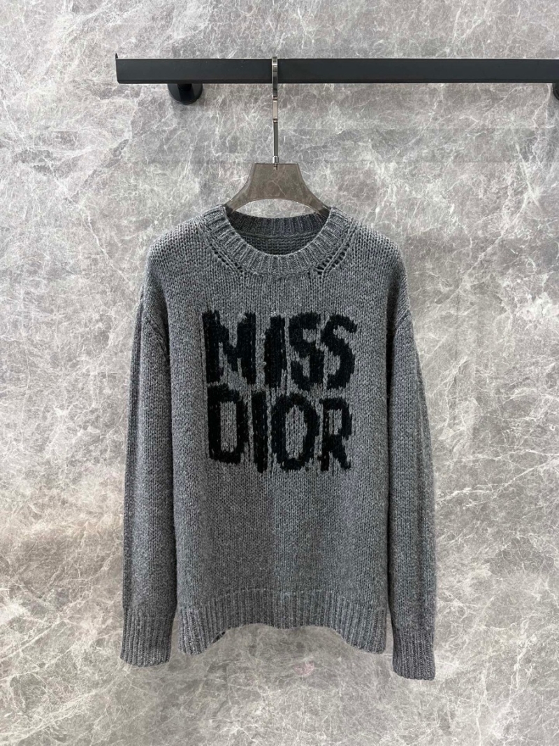 Dio 24FW Fall/Winter Soft Sweater Graffiti Letter Jacquard Silk & Cashmere Blend. Dark Gray
