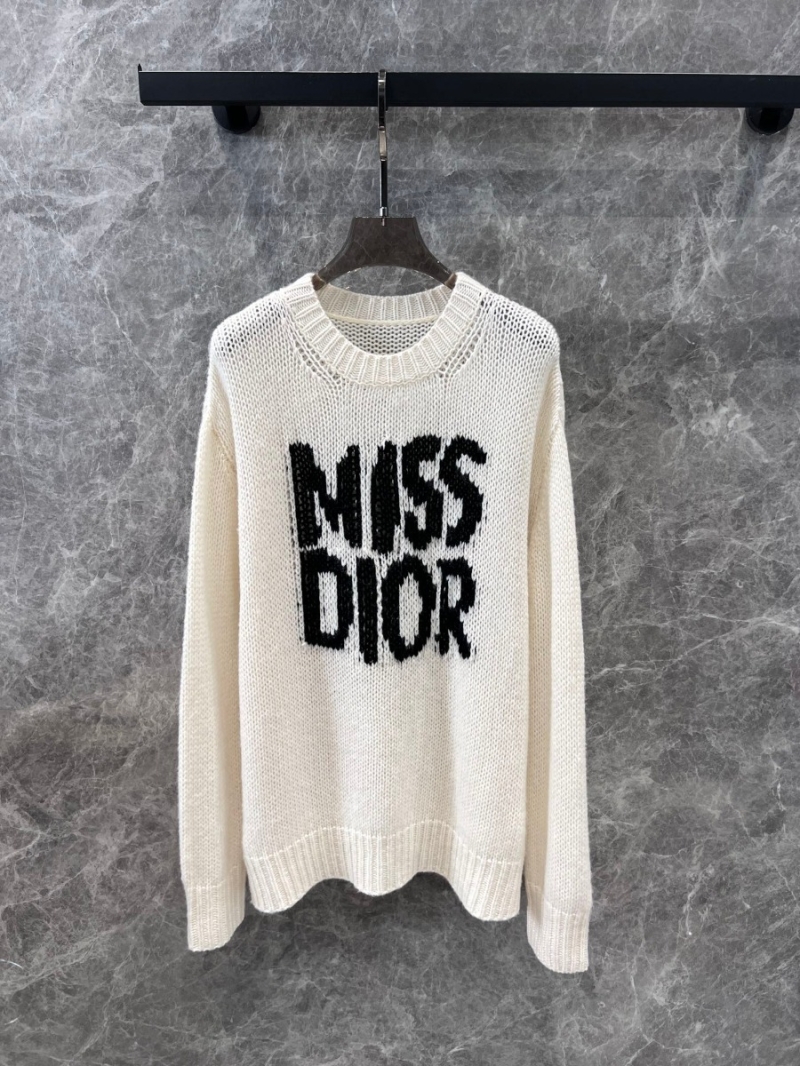 Dio 24FW Fall/Winter Soft Sweater Graffiti Letter Jacquard Silk & Cashmere Blend. Off-White