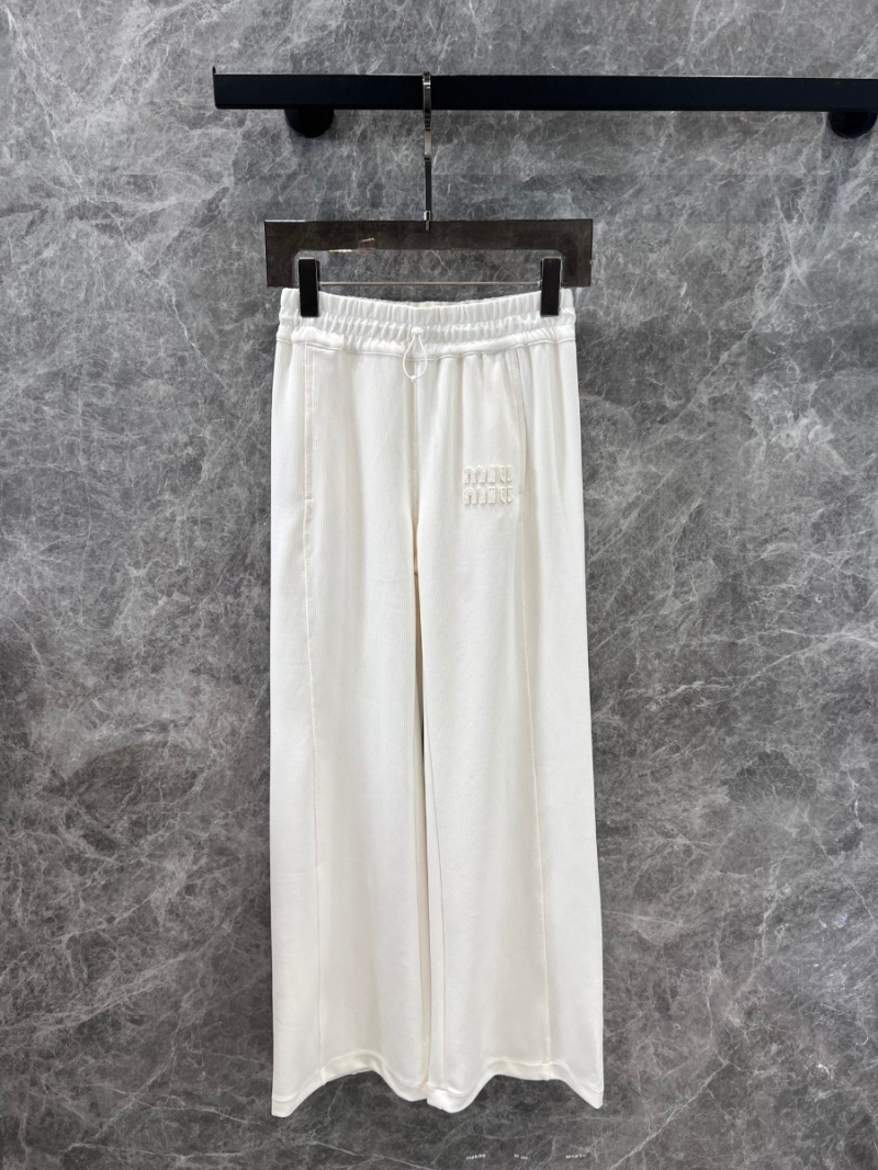 Miu Miu 24FW Collection Embroidered Casual Wide-Leg Pants - Ivory