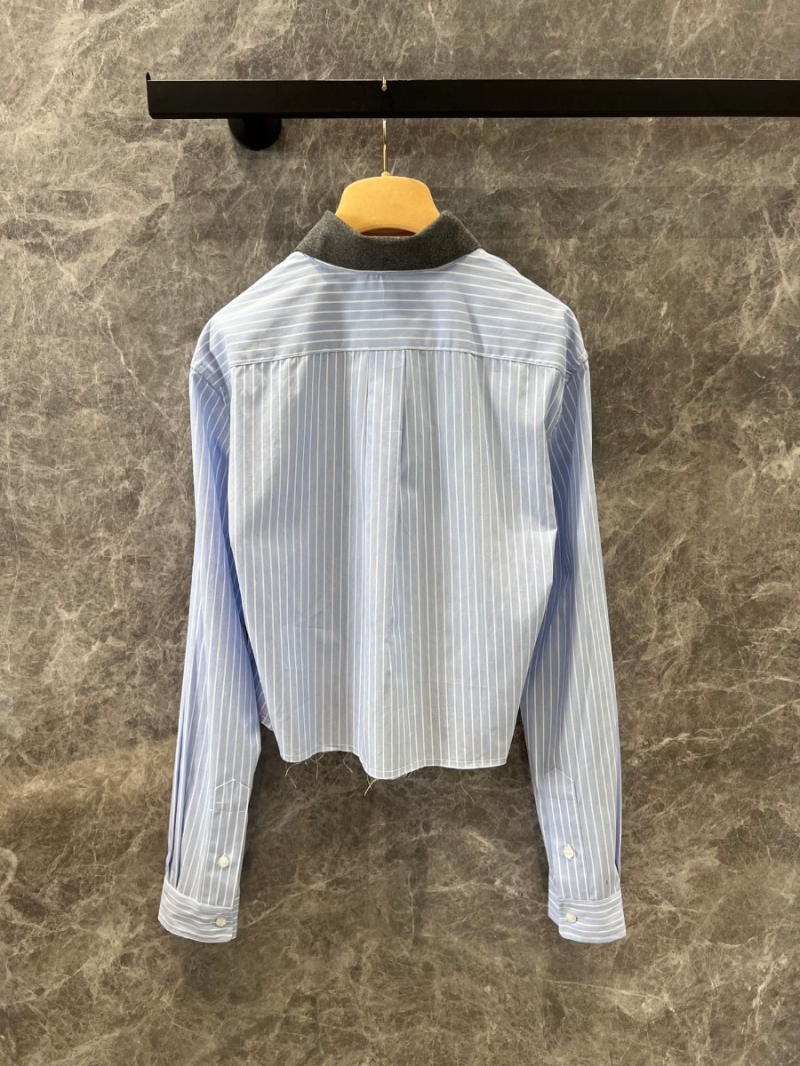 Miu Miu 24FW Collection Youthful Embroidered Pocket Shirt - Striped Blue
