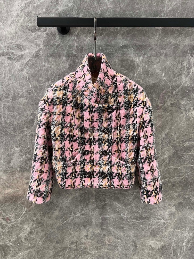 Chanel 24 FW Collection Pink & Black Double-Breasted Tweed Wool Mohair Jacket