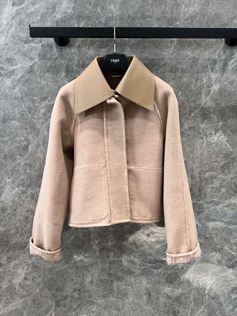 Fendi 24 FW Collection Elegant Reversible Lamb Wool Short Coat in Beige
