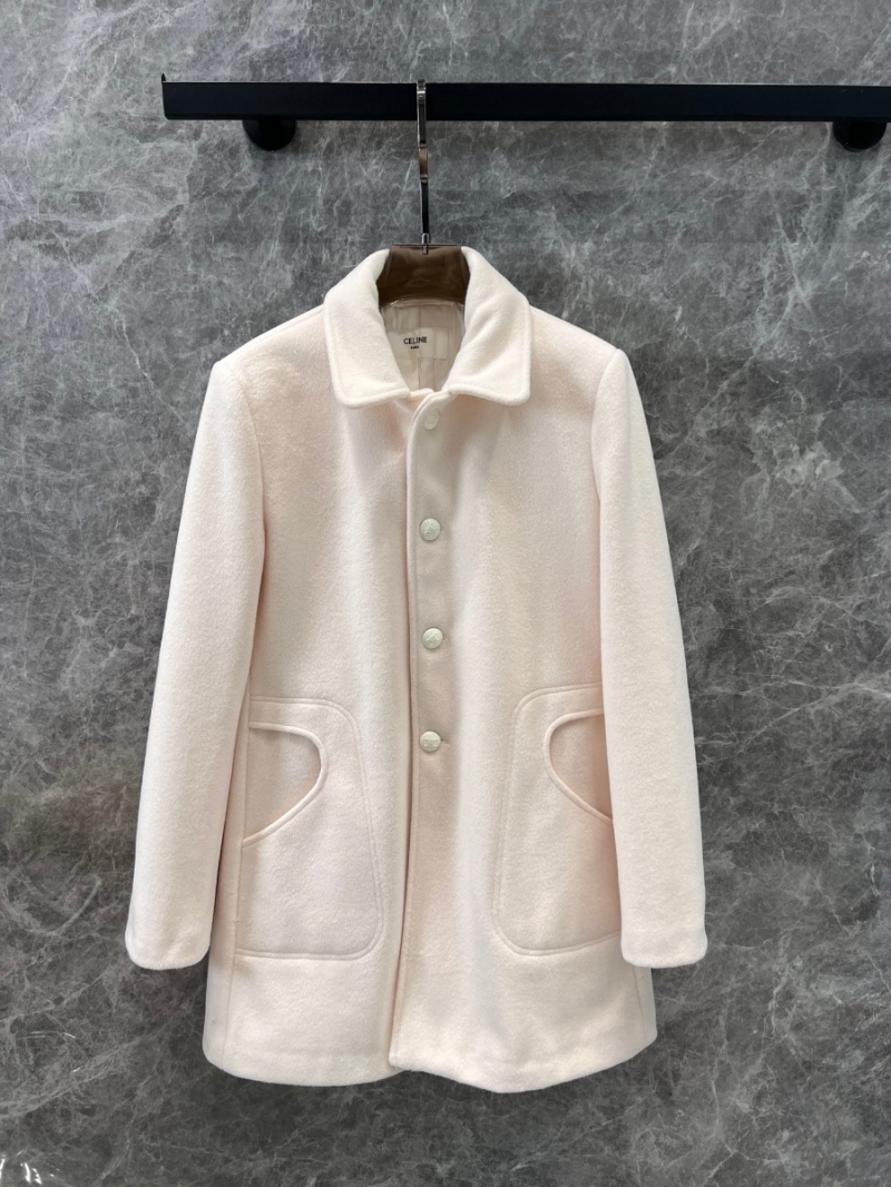 Celine 24 FW Collection Elegant Wool-Cashmere Coat in Beige