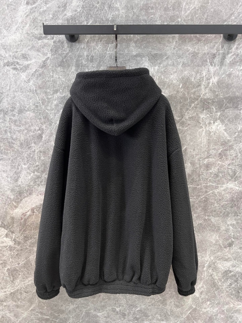 Balenciaga 24FW Oversized Fleece Embroidered Hoodie - Black