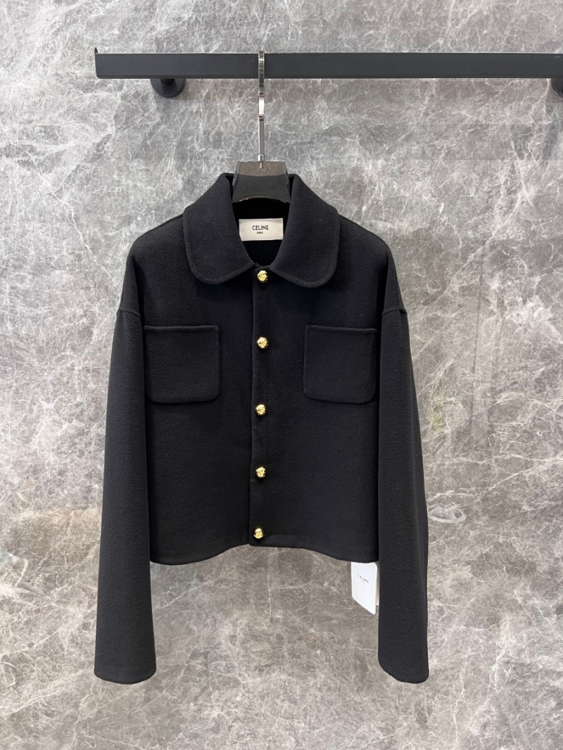 Celine 24FW Fall/Winter Gold Button Wool Coat - Black