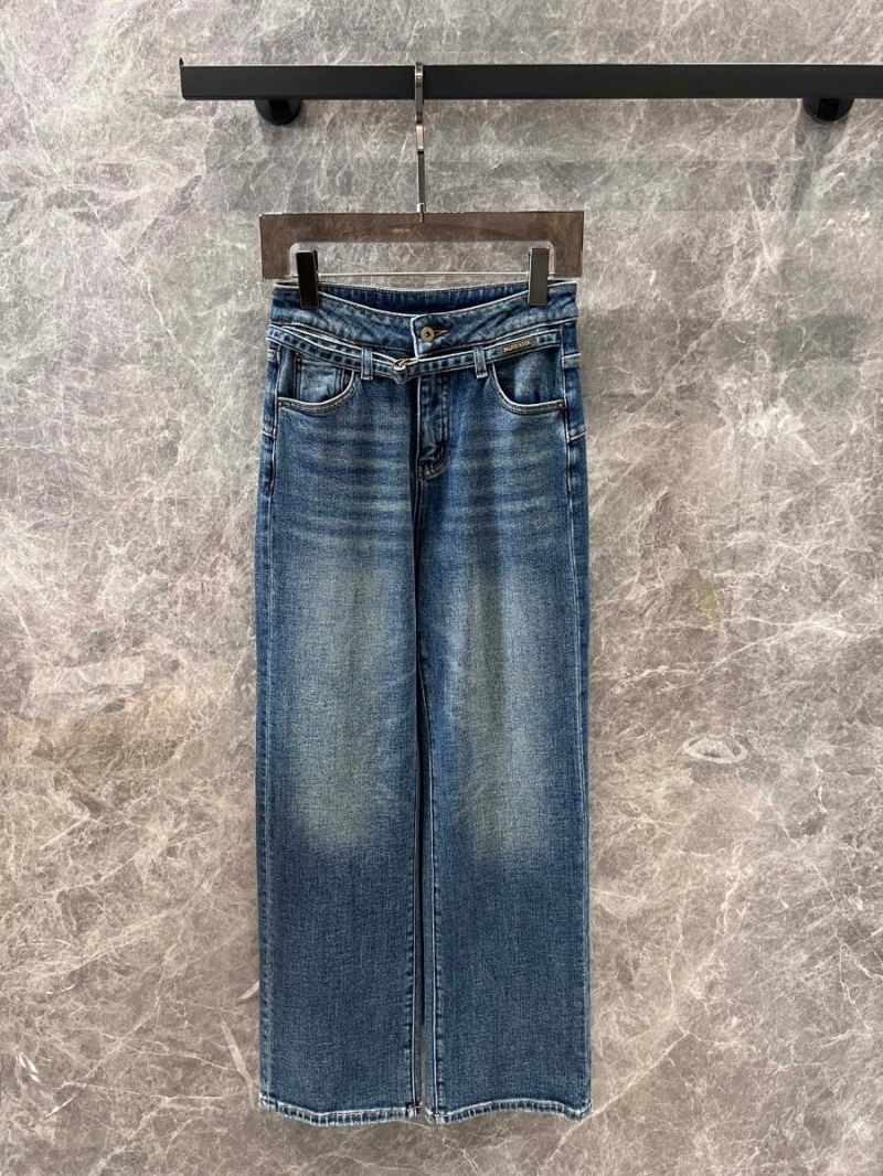 Balenciaga 24FW Autumn/Winter Collection Stylish Leather Tag Straight-Leg Denim Pants. Blue