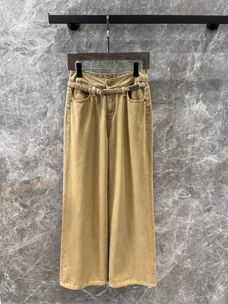 Balenciaga 24FW Autumn/Winter Collection Stylish Leather Tag Straight-Leg Denim Pants. Camel