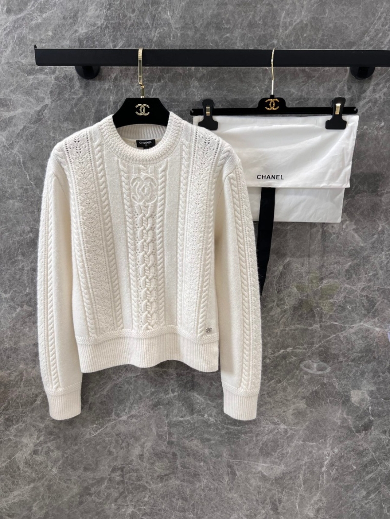 Chanel 24N Elegant Braided Wool-Cashmere Sweater - Off-White