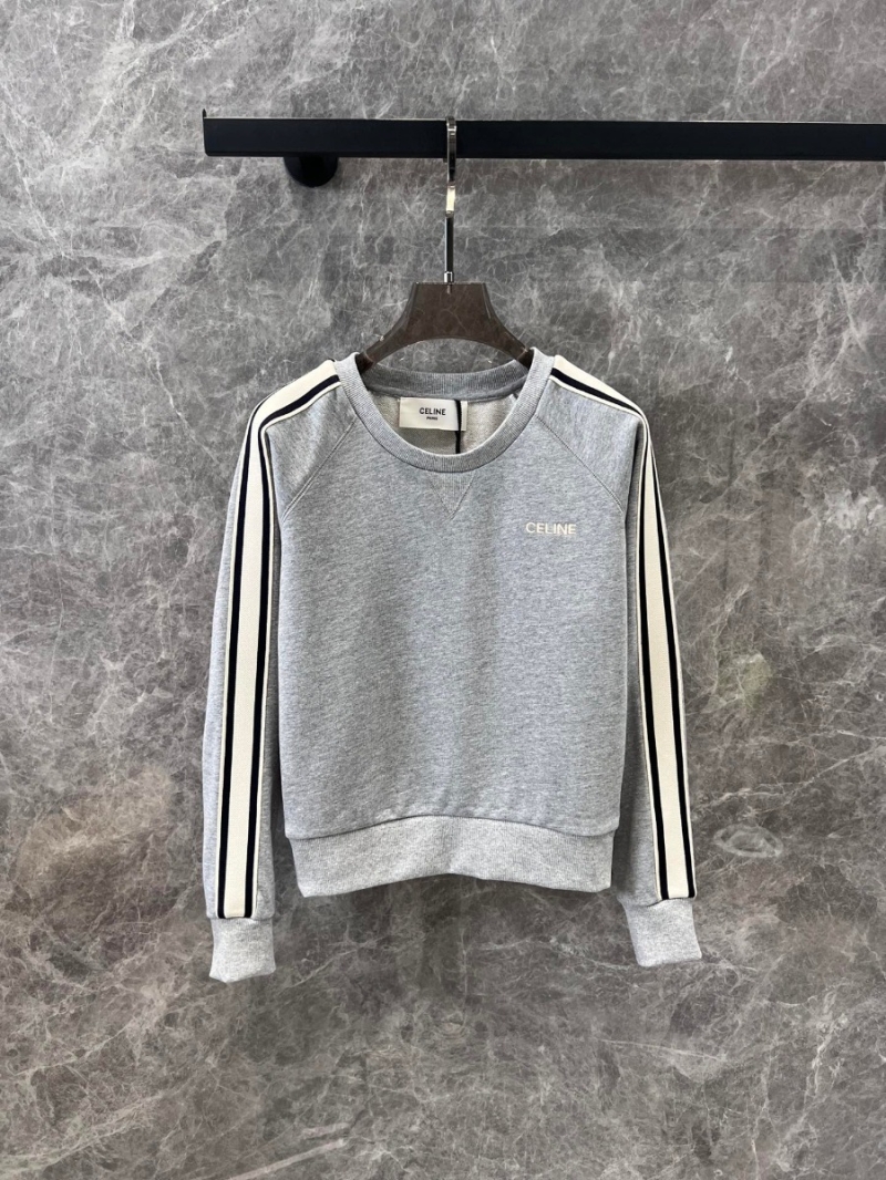 Celine 24FW Minimalist Embroidered Stripe Sweatshirt - Grey & White