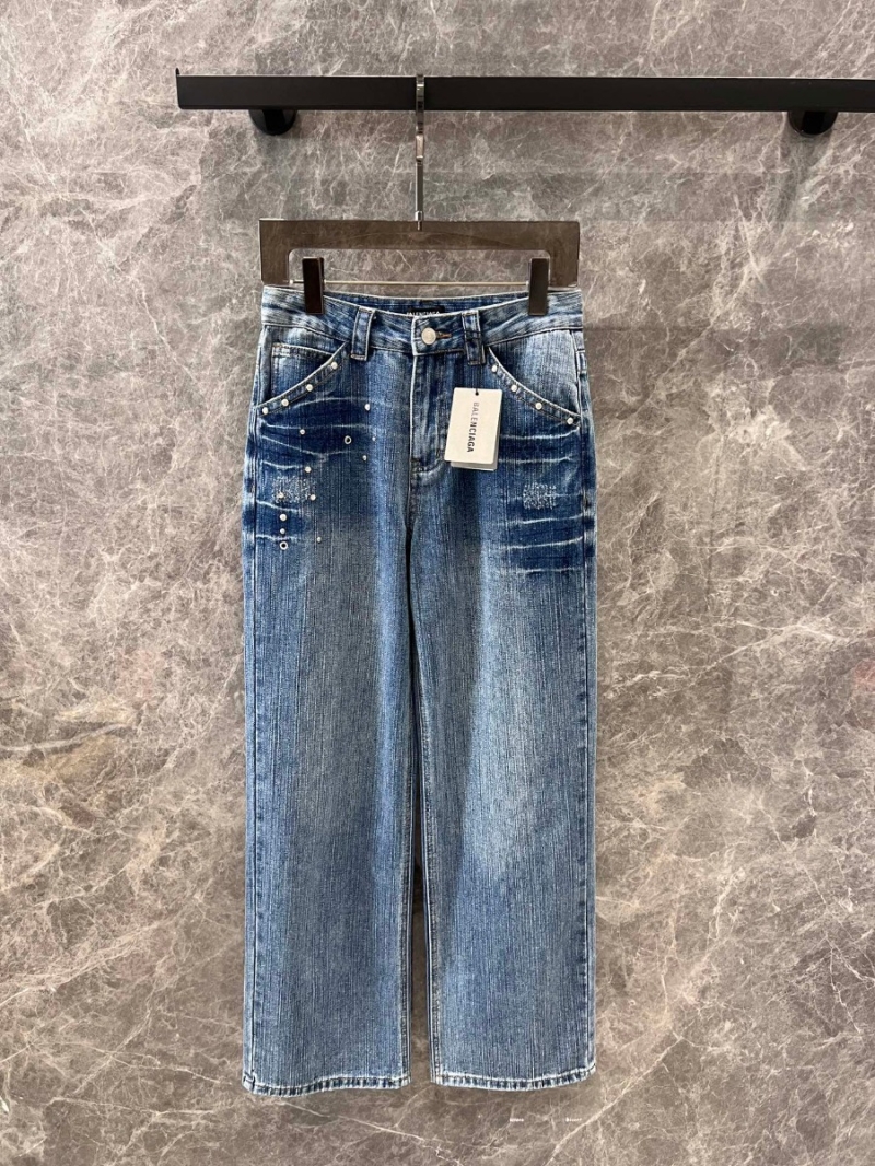 Balenciaga 24FW Fall/Winter Collection Studded Straight-Leg Denim Jeans – Blue