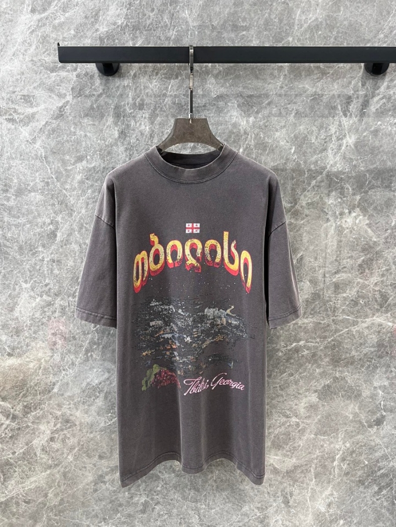 Balenciaga 25SS Early Spring Collection Vintage Tbilisi Print Oversized T-Shirt – Washed Grey