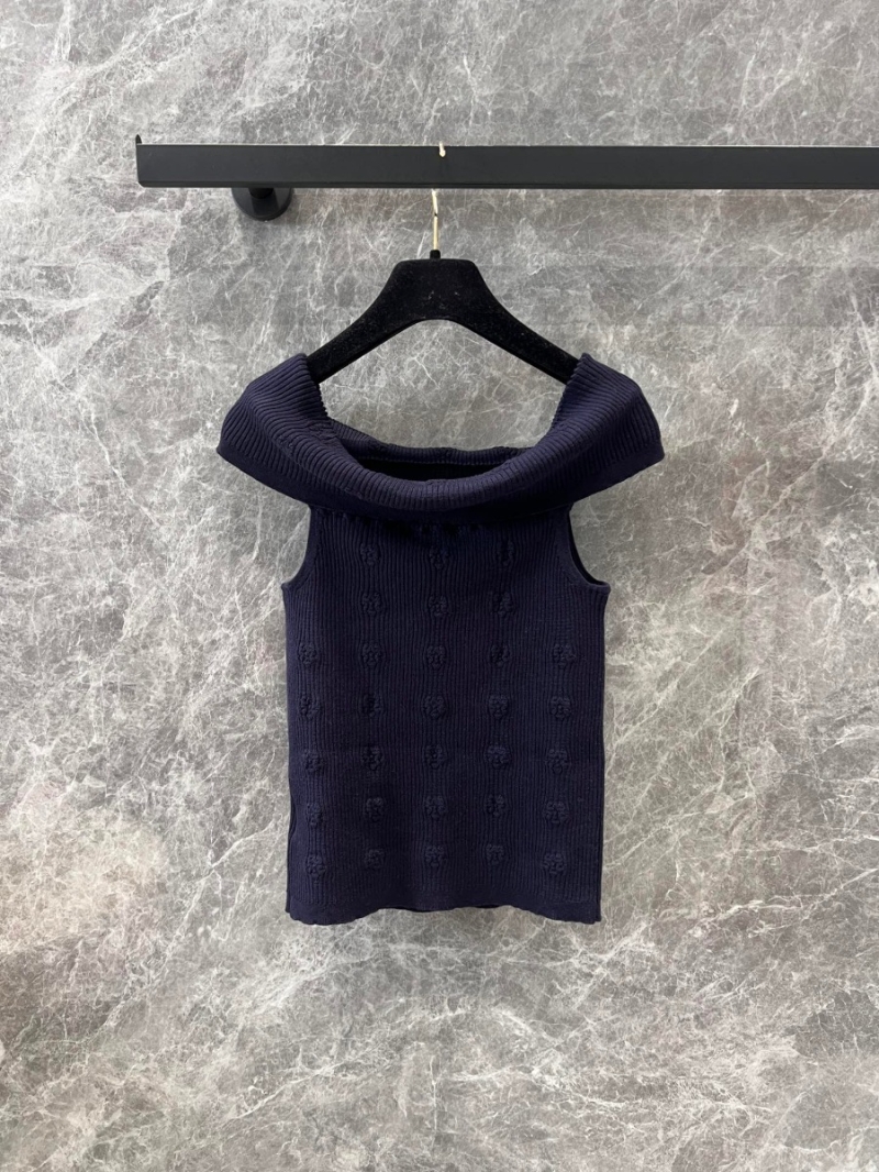 Chanel 25C Early Spring Collection Off-Shoulder Cashmere Knit Top – Navy