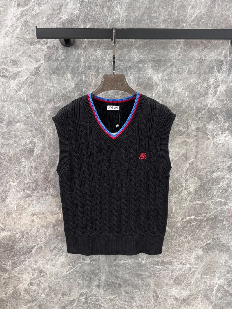 Loewe 25SS Early Spring New Collection Elegant Cable Knit Sleeveless Sweater Vest - Black