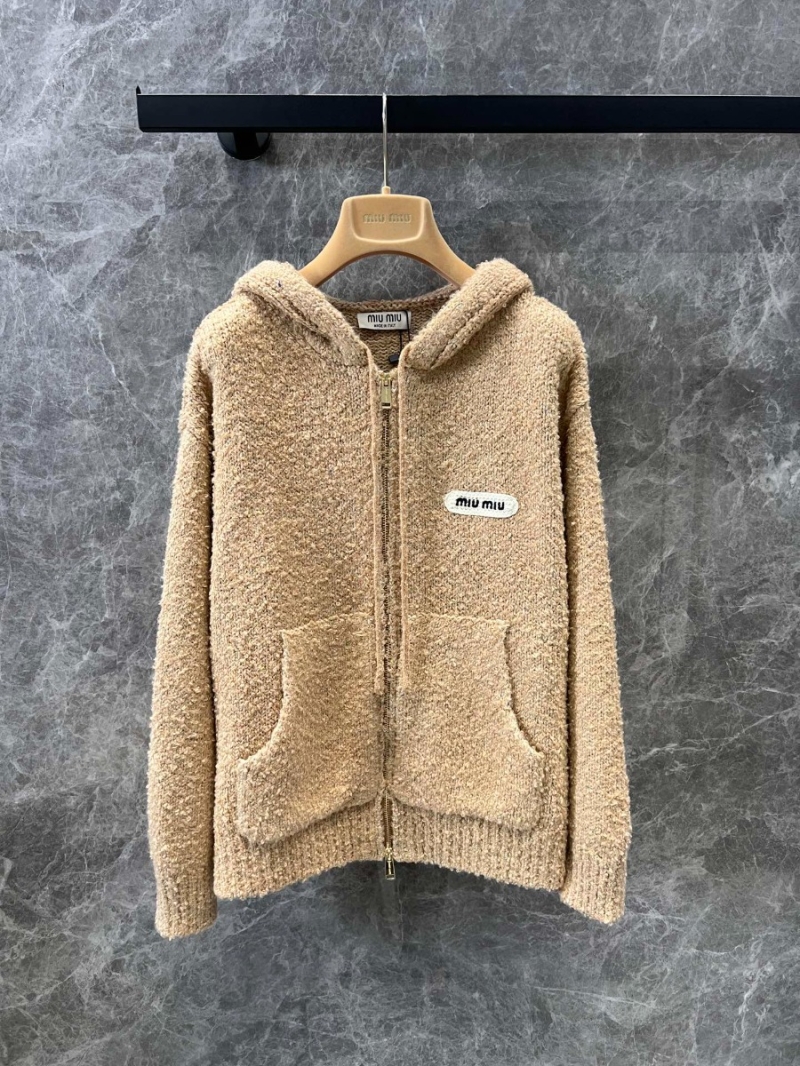 Miu Miu 25SS Early Spring New Collection Hooded Wool Knit Jacket - Beige