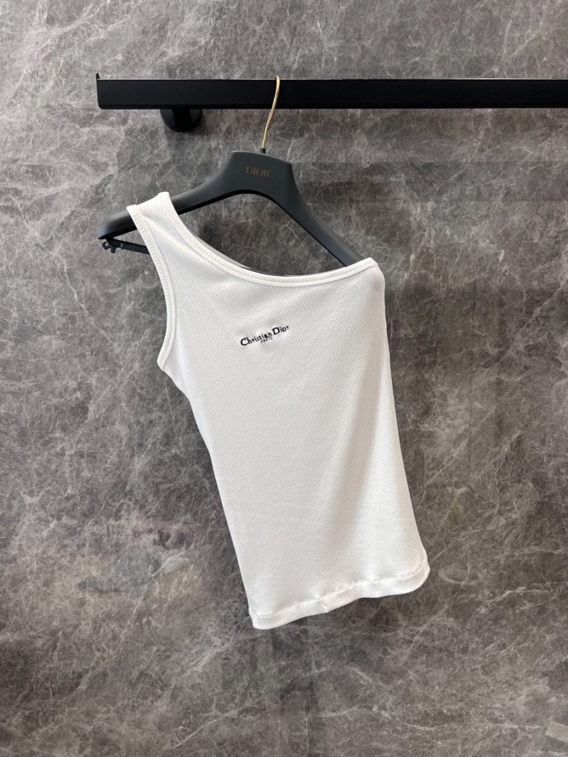 Dior 25SS Early Spring Stylish Embroidered Tank Top Classic White