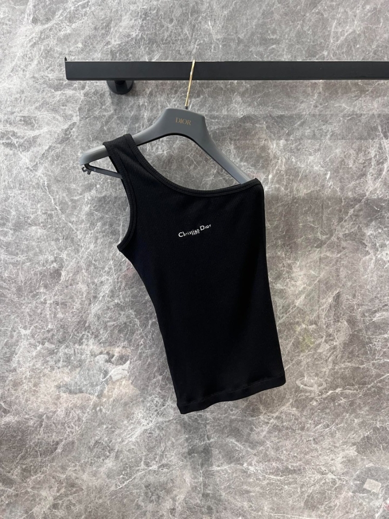 Dior 25SS Early Spring Stylish Embroidered Tank Top Sleek Black