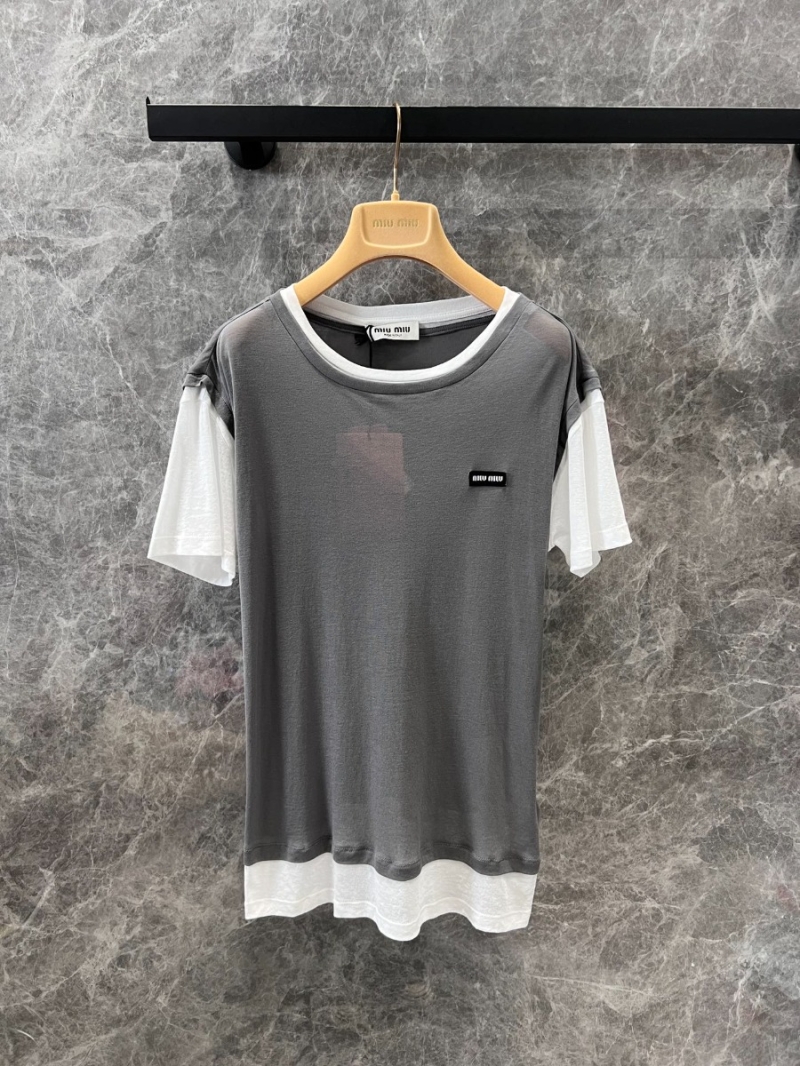 Miu Miu 25SS Spring Summer Stylish Layered T-Shirt Grey/White