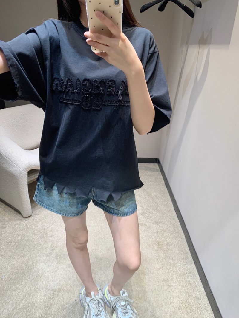 Balenciaga 25SS Spring/Summer Edgy Distressed Logo T-Shirt in Classic Black