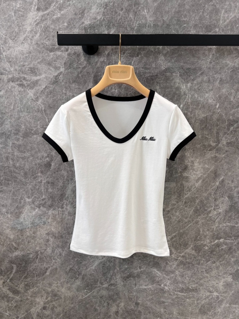 Miu Miu 25SS Spring/Summer Slim-Fit Embroidered T-Shirt White