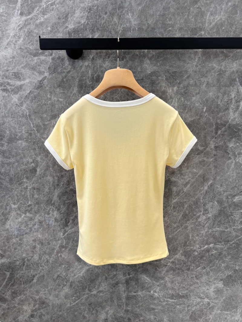 Miu Miu 25SS Spring/Summer Slim-Fit Embroidered T-Shirt Yellow