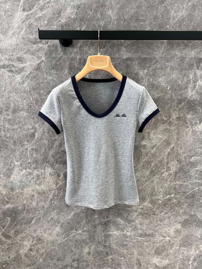 Miu Miu 25SS Spring/Summer Slim-Fit Embroidered T-Shirt Gray