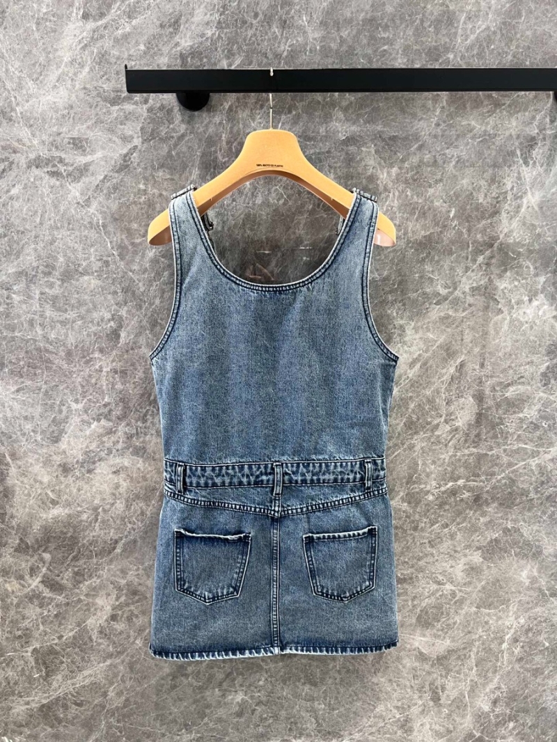 Miu Miu 25SS Early Spring Adjustable Zipper Denim Pinafore Dress Light Blue