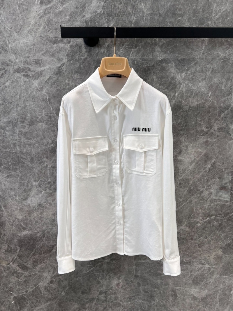 Miu Miu 25SS Spring/Summer Chic Logo-Embroidered Shirt and Skirt Set White
