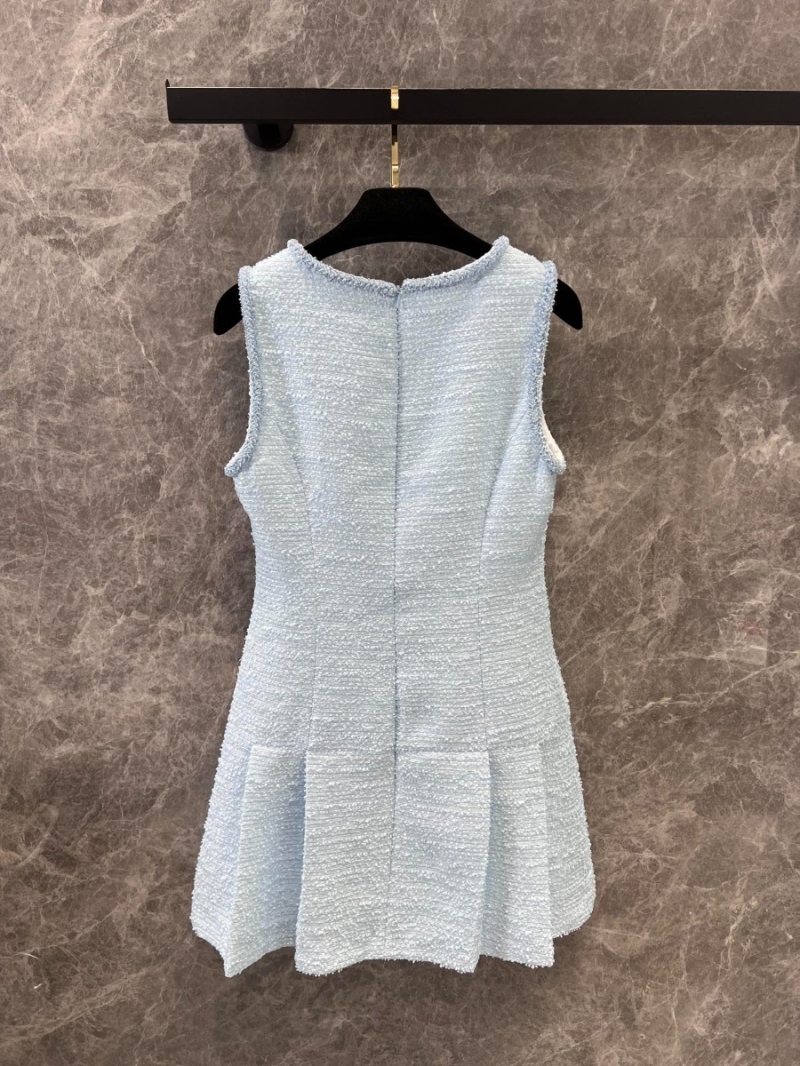 Chanel 25P Spring/Summer Elegant Tweed Sleeveless Dress Light Blue