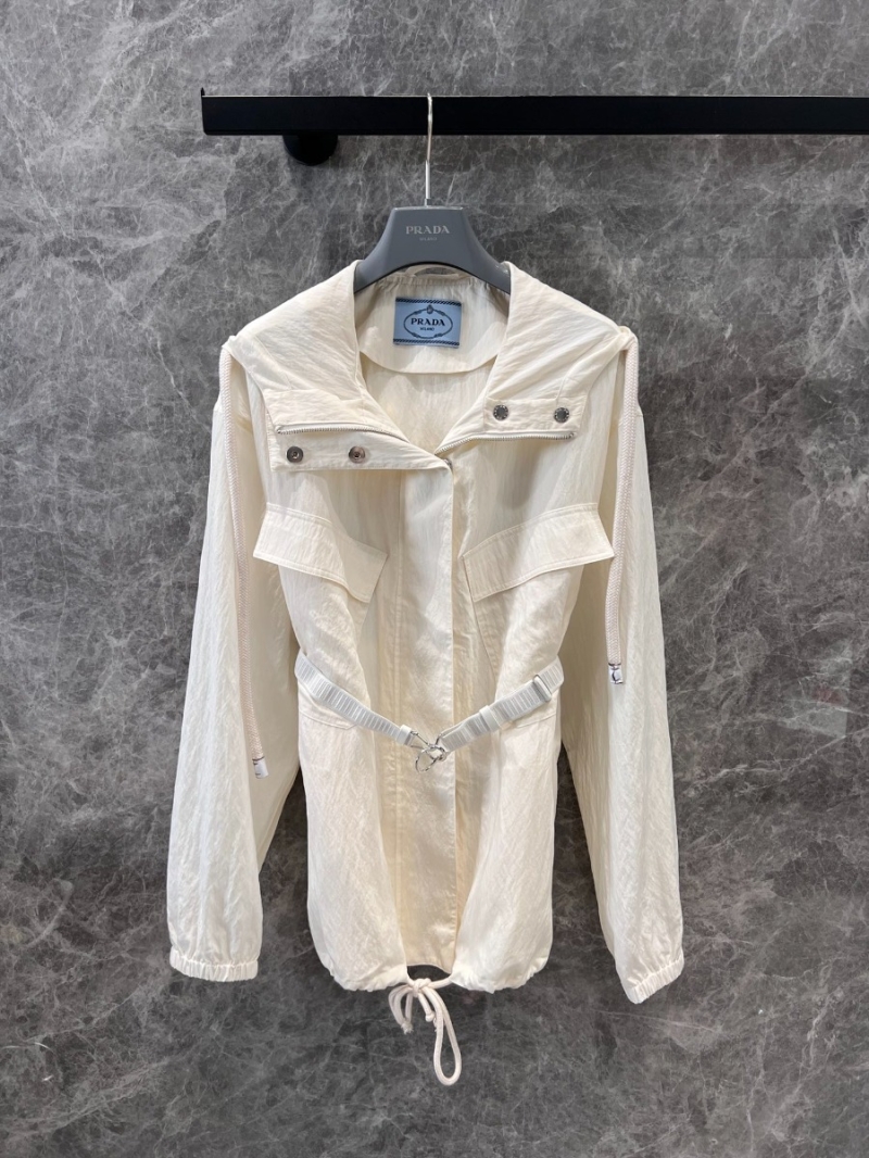 Prada 25SS Spring/Summer Sleek Hooded Zip Jacket Cream