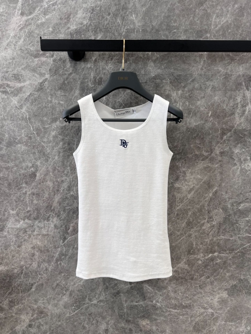 Dior 25SS Spring Summer Chic Embroidered Tank Top White