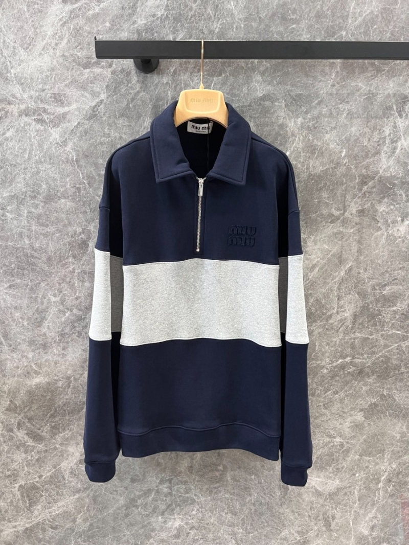 Miu Miu 25SS Early Spring Oversized Colorblock Sweatshirt Navy and Grey