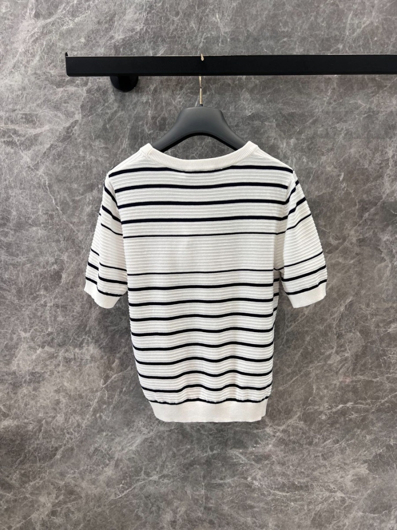 Dior 25SS Spring/Summer Chic Striped Jacquard Knit Top White
