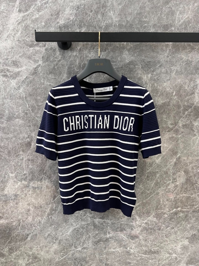Dior 25SS Spring/Summer Chic Striped Jacquard Knit Top Navy