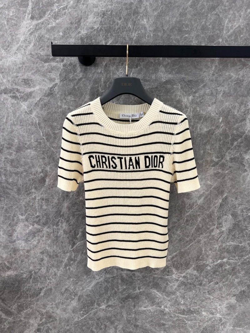 Dior 25SS Spring/Summer Elegant Striped Knit Top Cream