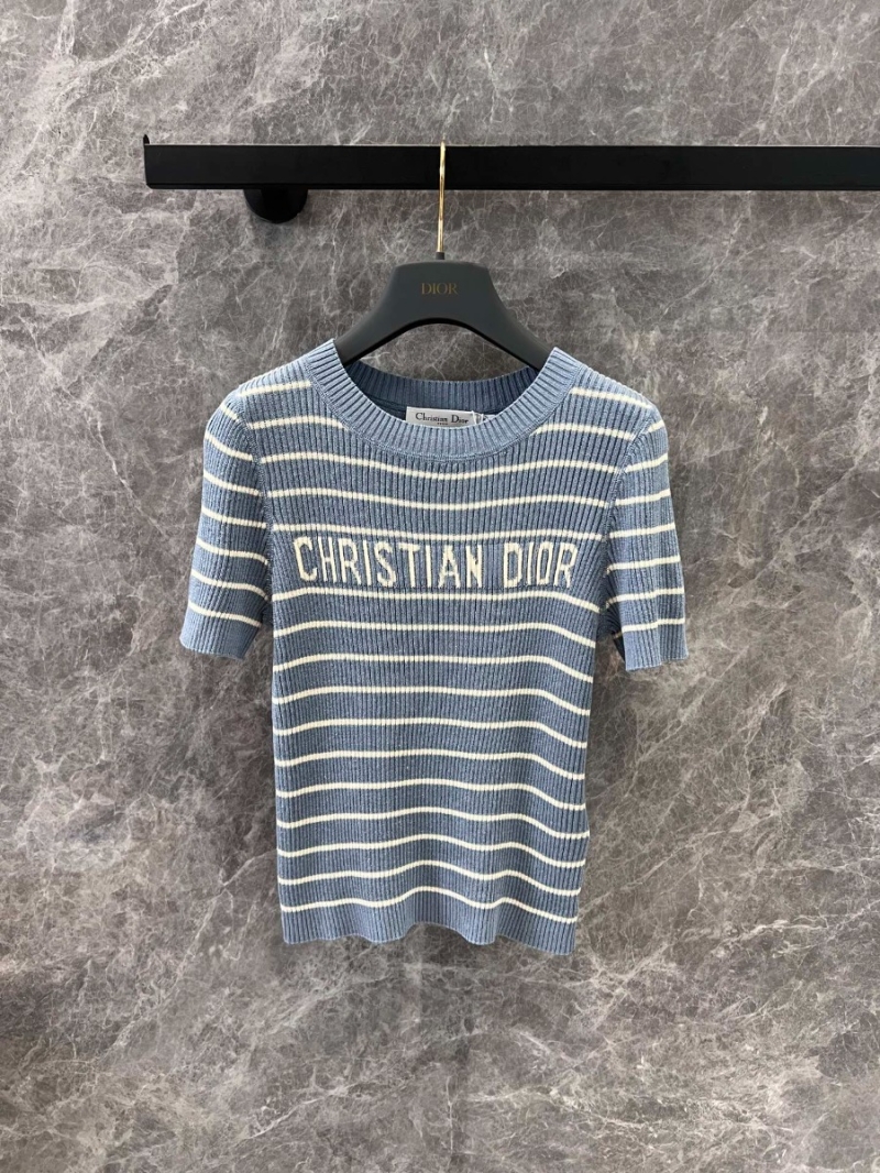 Dior 25SS Spring/Summer Elegant Striped Knit Top Blue