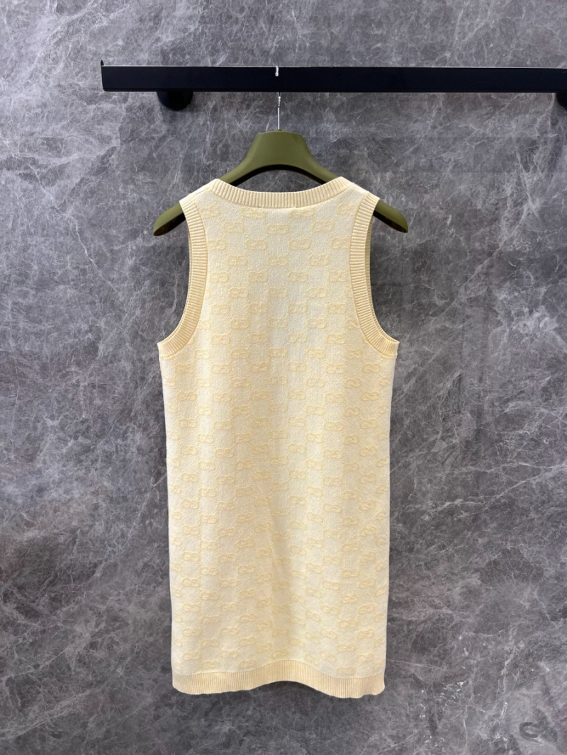 Gucci 25SS Spring/Summer Luxe Logo Sleeveless Knit Dress Beige