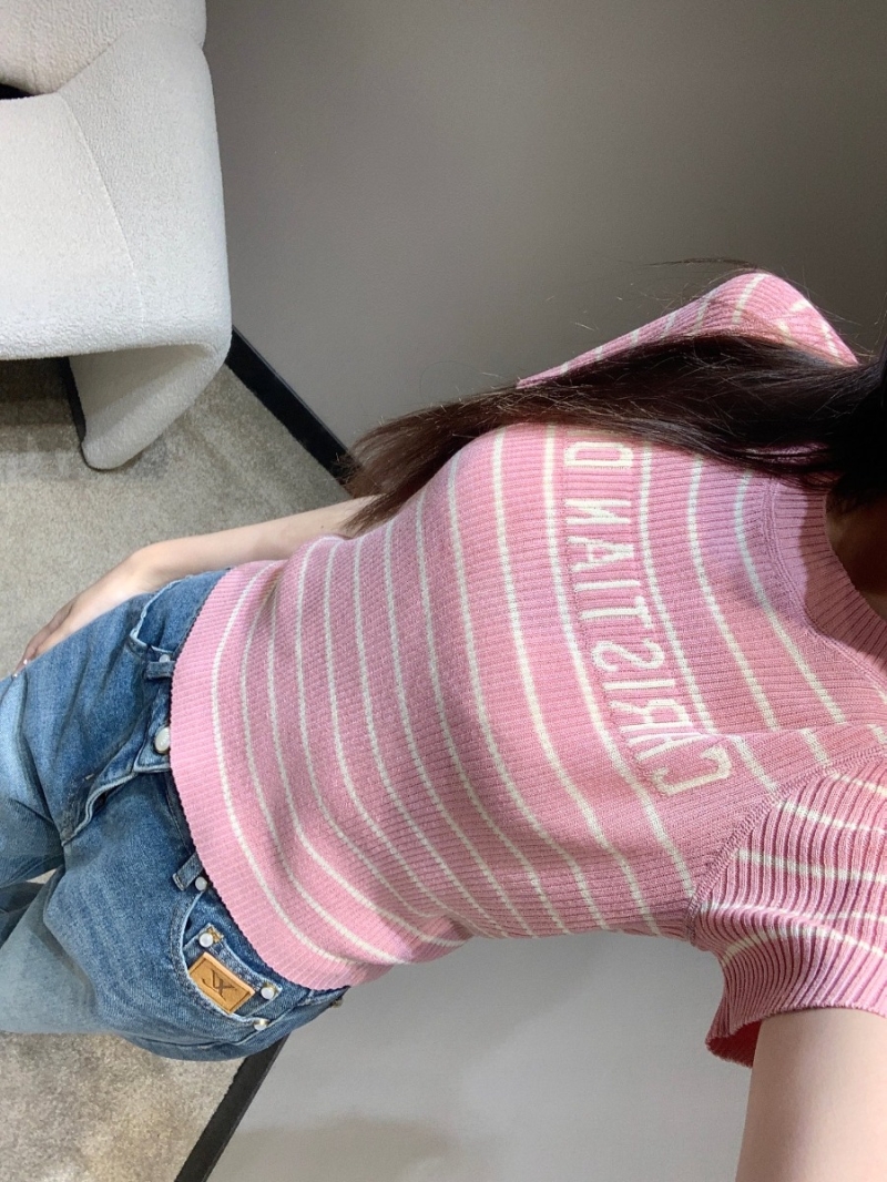 Dior 25SS Spring/Summer Elegant Striped Knit Top Pink