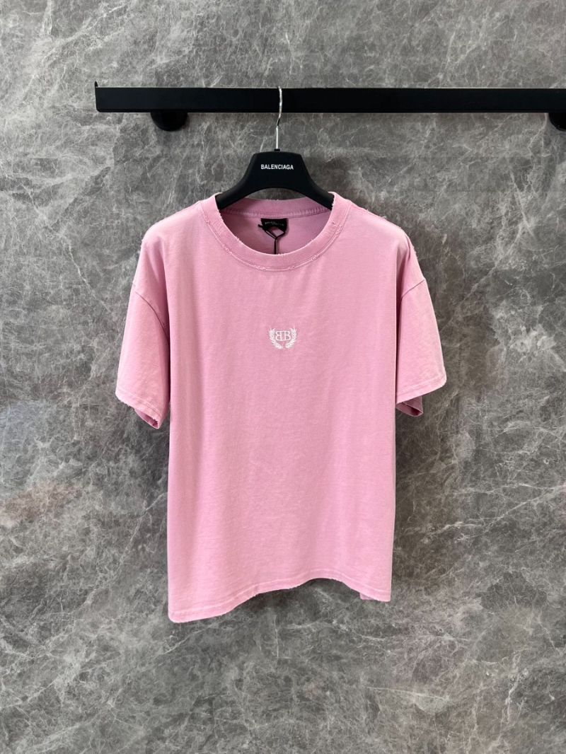Balenciaga Exclusive Pink Embroidered Crew Neck T-Shirt - Limited Edition