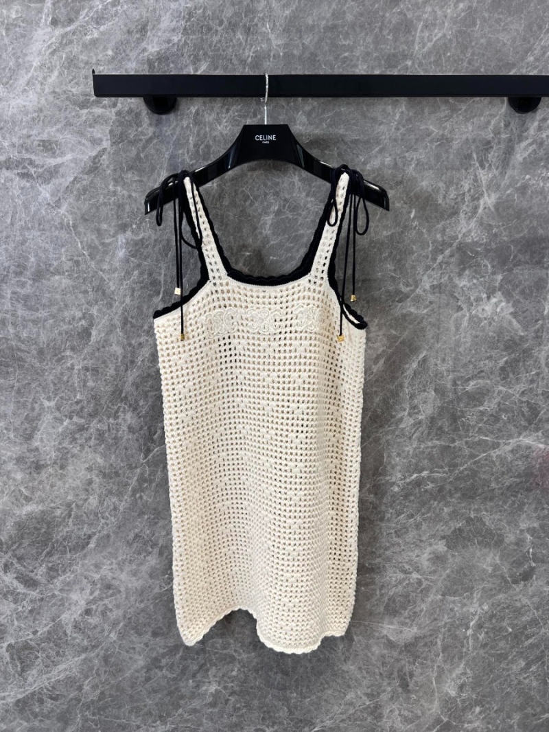Celine 25SS Elegant Crochet Slip Dress Ivory