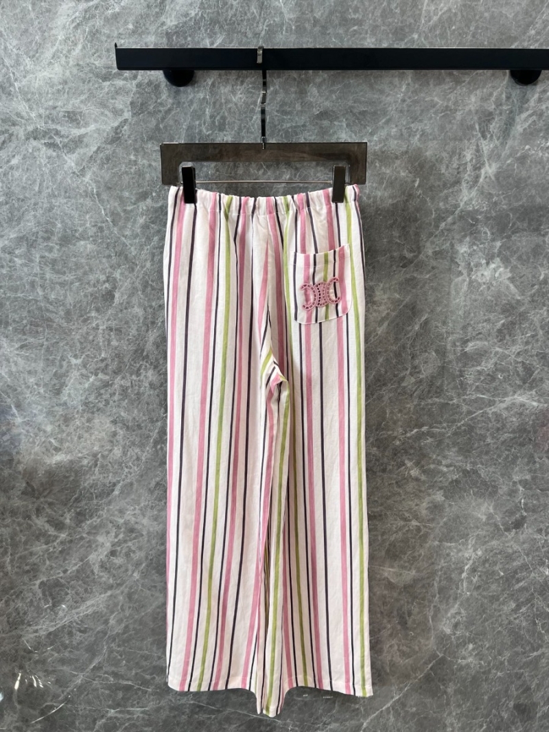 Celine 25SS Casual Striped Pants Beige with White