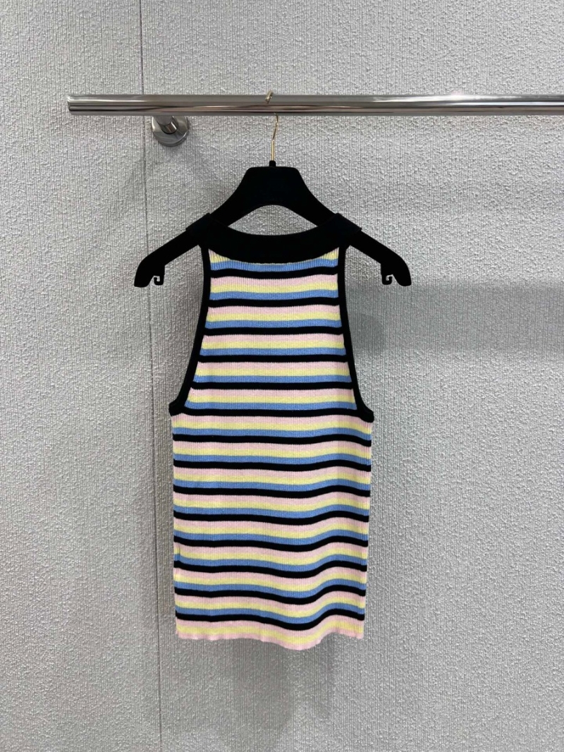 Chanel 25SS Vintage Striped Halter Tank Rainbow