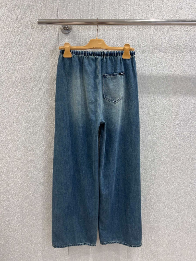 Miu Miu 25SS Trendy Rhinestone Drawstring Jeans Gradient Blue