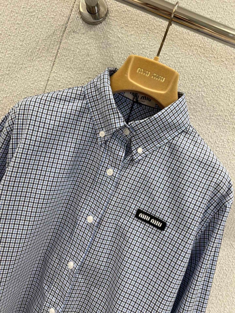 Miu Miu Exclusive Blue Plaid Logo Button-Up Shirt - Limited Edition