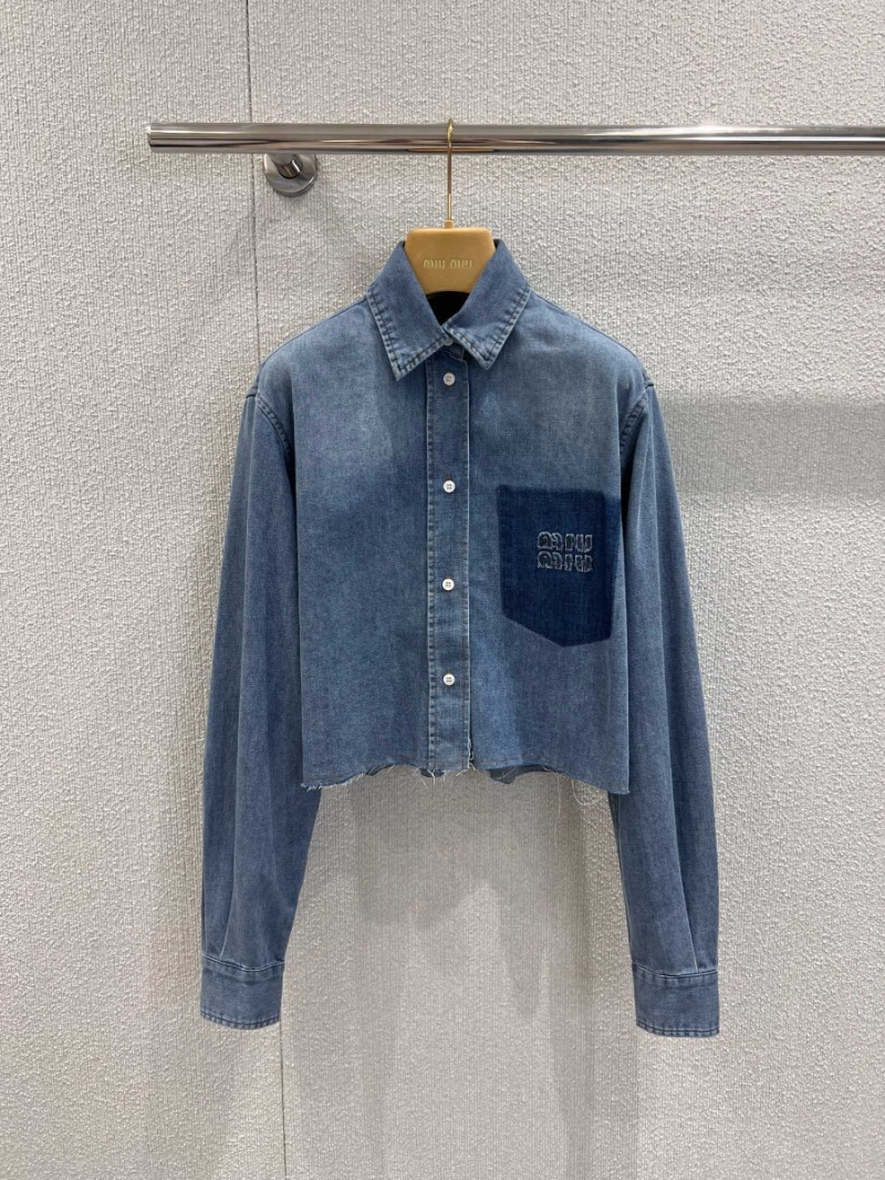 Miu Miu Exclusive Washed Blue Denim Cropped Jacket Shirt - Limited Edition
