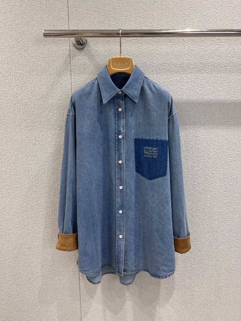 Miu Miu Exclusive Unisex Imported Wash Blue Denim Oversized Shirt