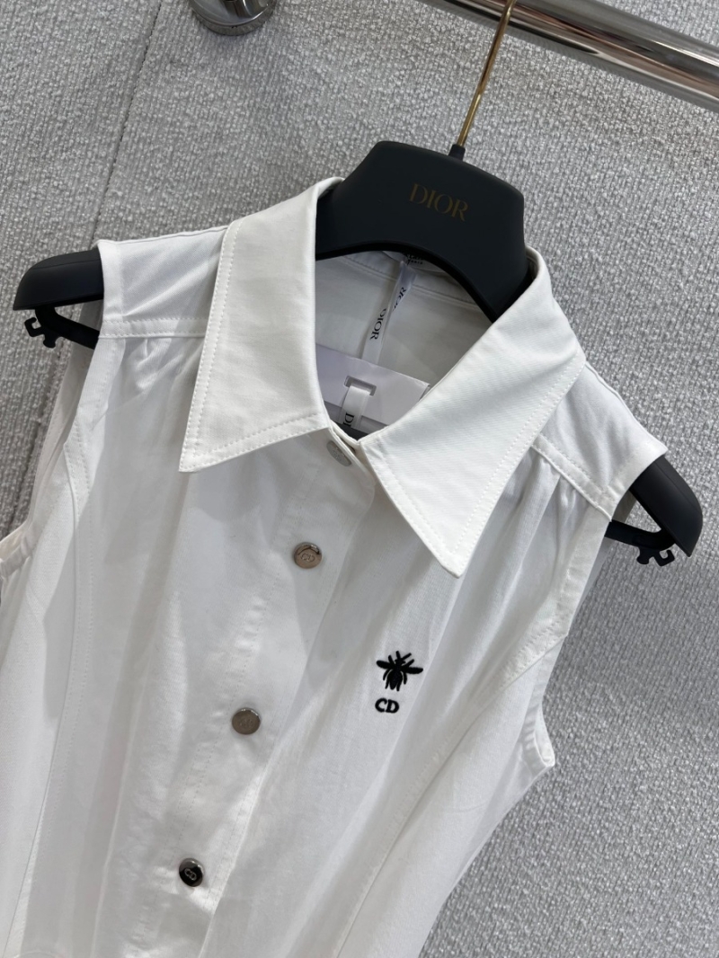 Dior Exclusive Bee Embroidery Denim Belted Vest Dress